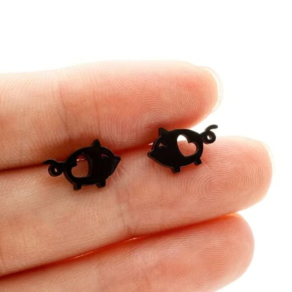 Little Pigs and Hearts Stainless Steel Stud Earrings #1211 - Picture 7 of 10